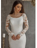 Long Sleeves Ivory Satin Lace Popular Wedding Dress